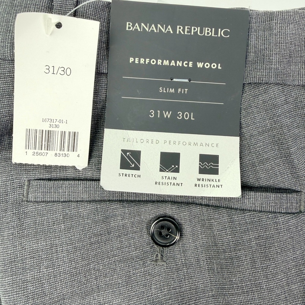 Banana Republic Performance Wool Slim Fit Dress Pants Charcoal Gray 31x30 NWT - Picture 2 of 7